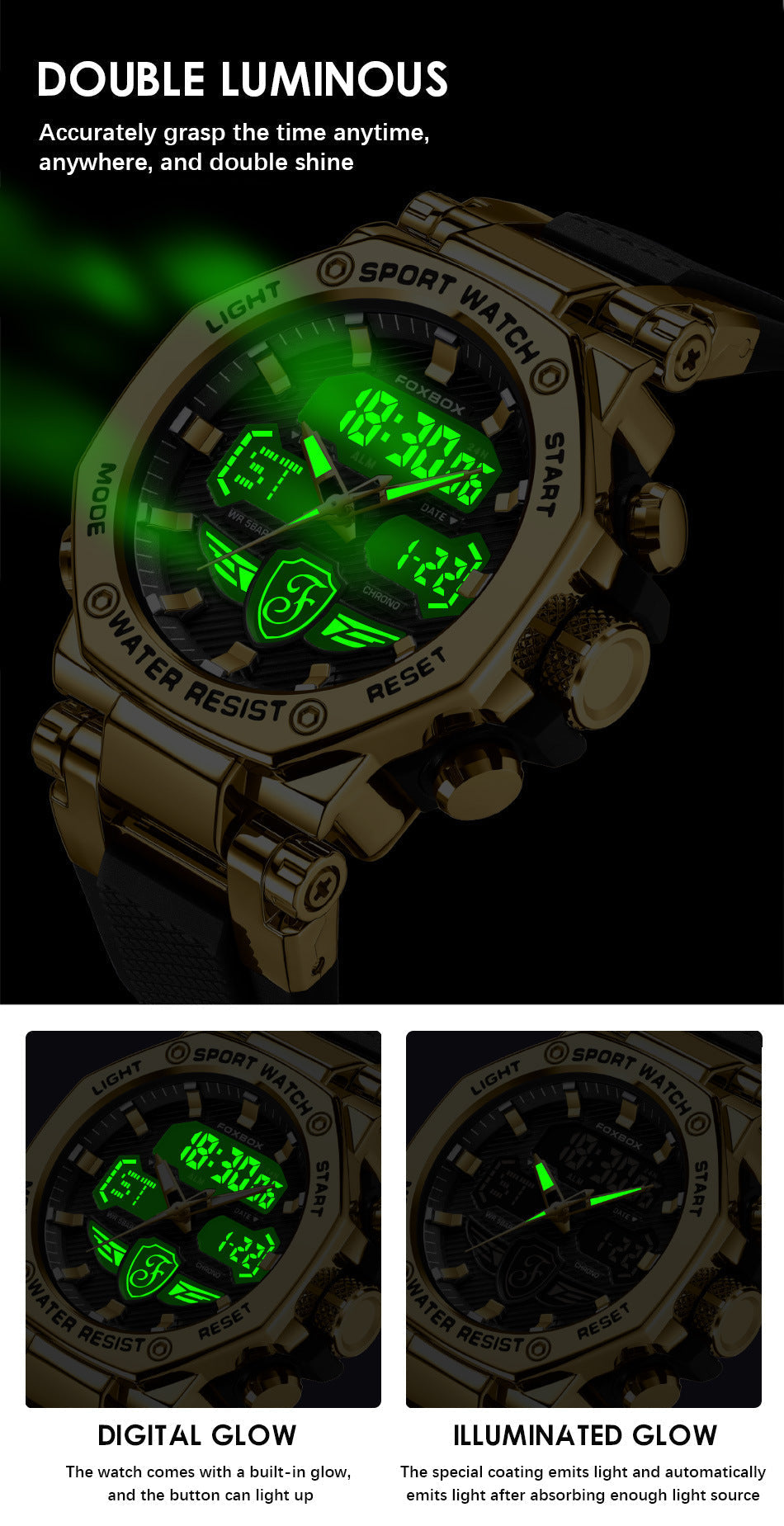 Waterproof digital sports watch front view