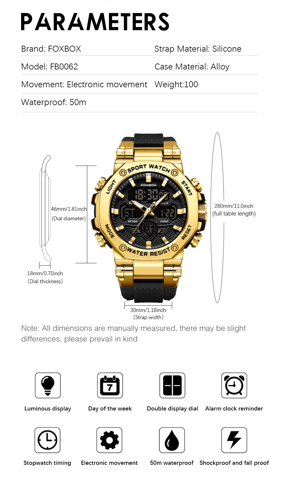 Stylish black sports watch with digital display