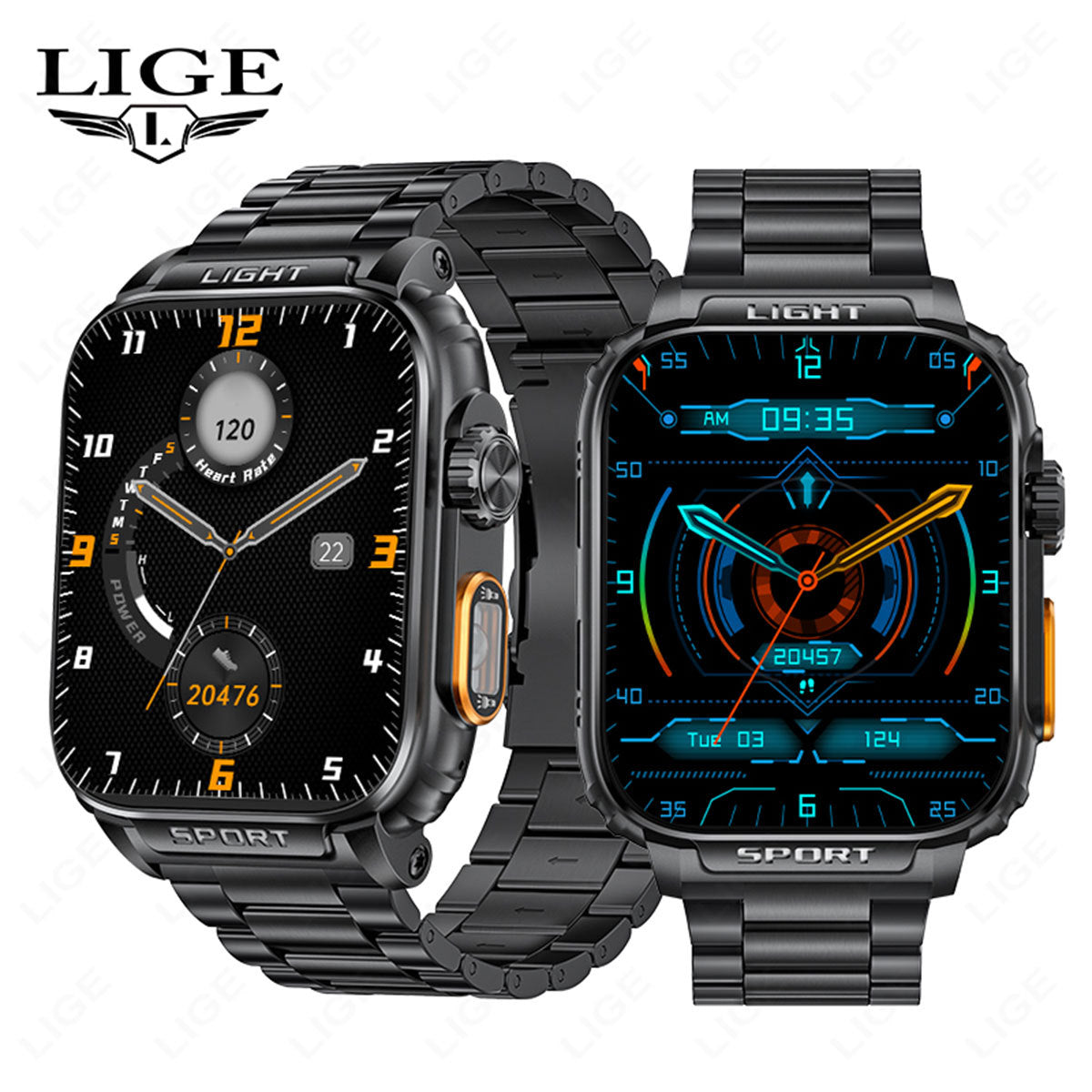 LIGE smart watch in vibrant orange