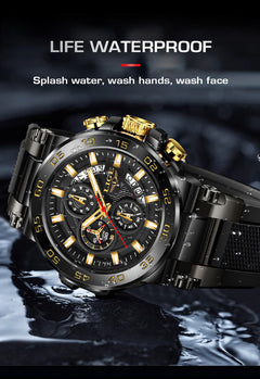 Side profile of LIGE quartz watch showing features