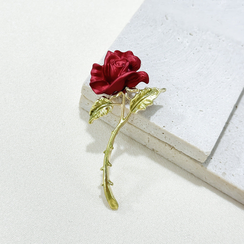 Elegant Red Rose Brooch on fashion jacket