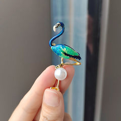 Charming Enamel Flamingo Pearl Brooch colour options