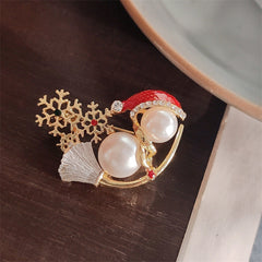 Elegant pearl snowman brooch details