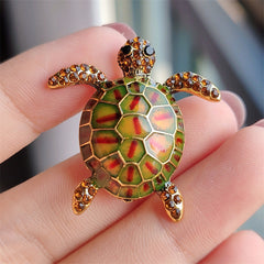 Stylish Turtle Brooch with Rhinestone Accents Image 1
