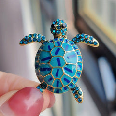 Blue Turtle Brooch Design with Rhinestones Image 2