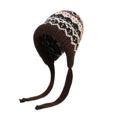 Side angle of women's knitted winter hat