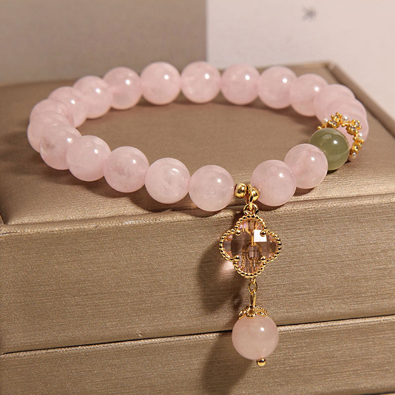 Natural pink quartz bracelet close-up