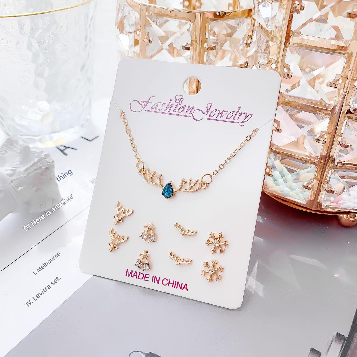 Set of minimalistic jewellery including necklace and earrings
