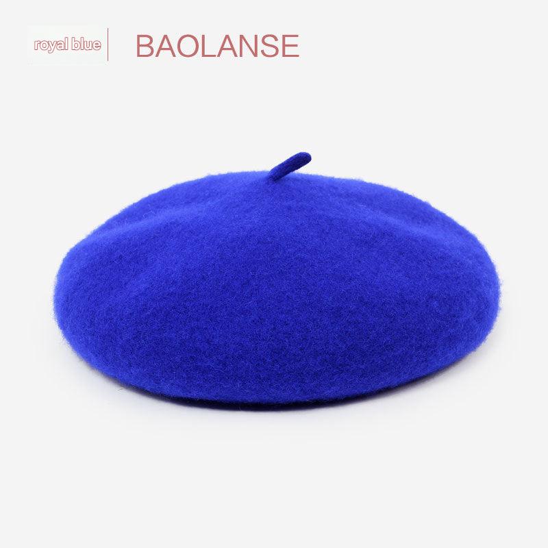 Casual black wool beret for women