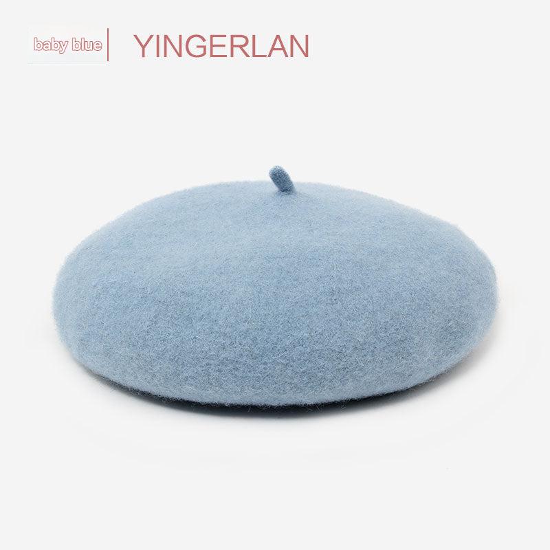 Casual black wool beret for women