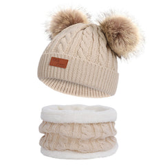 Kids wearing winter hat and scarf outdoors