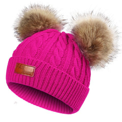 Cute pom-pom knit hat in black for kids