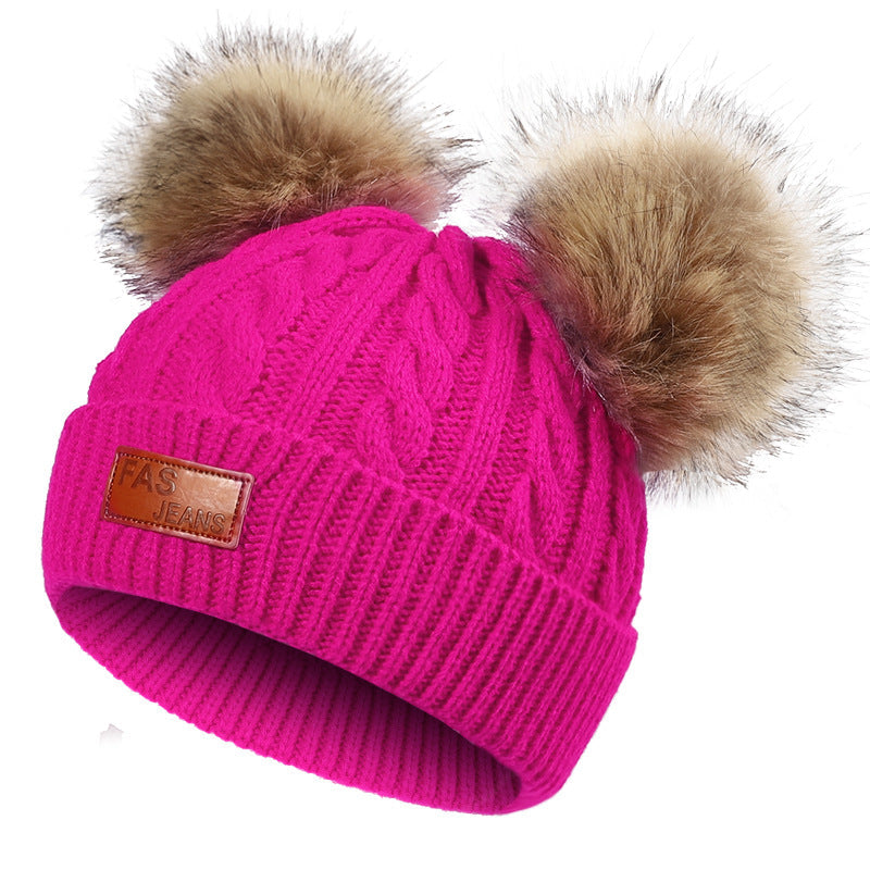 Cute pom-pom knit hat in black for kids