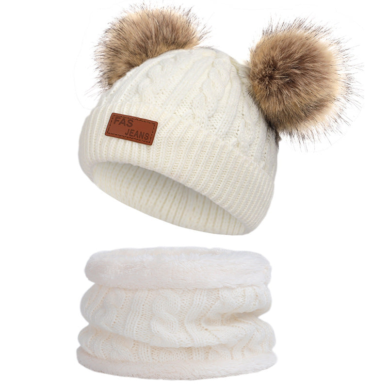 Cozy winter accessories for children on display