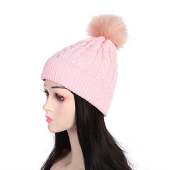Light grey knit beanie hat with pom pom
