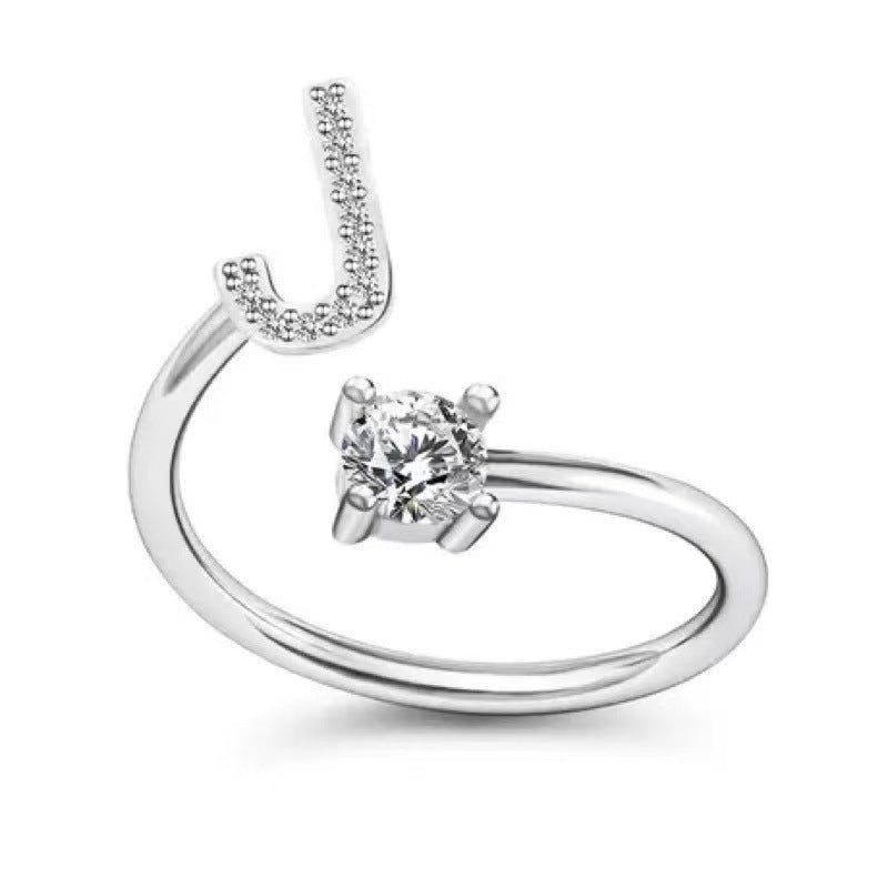 Gift-ready alphabet ring with adjustable size