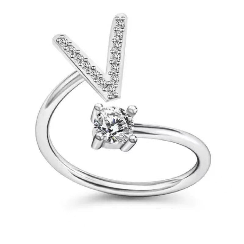 Close-up of stylish alphabet ring for women