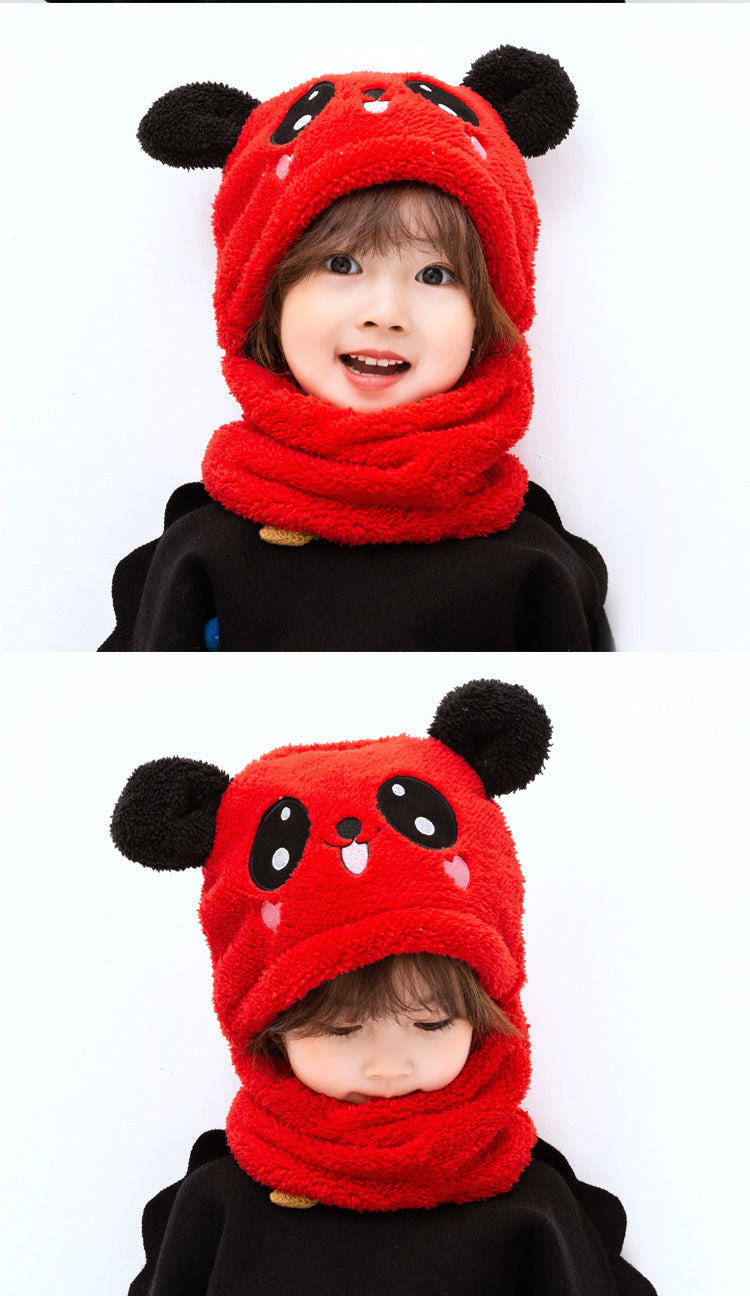 Adorable kids wearing bear ear hat and scarf