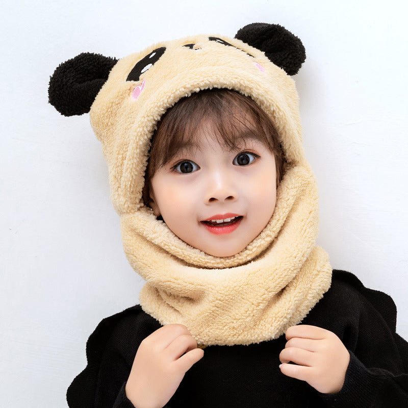 Close-up of soft coral fleece neck warmer for kids