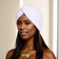 close-up of the twist knot design of the headwrap beanie