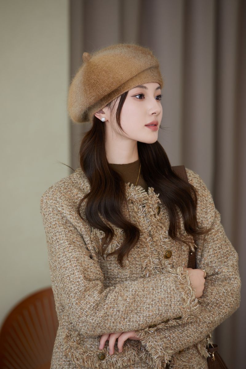 Rabbit fur beret displayed in gray colour