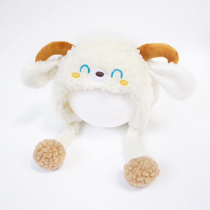 Soft warm baby beanie hat on a white background