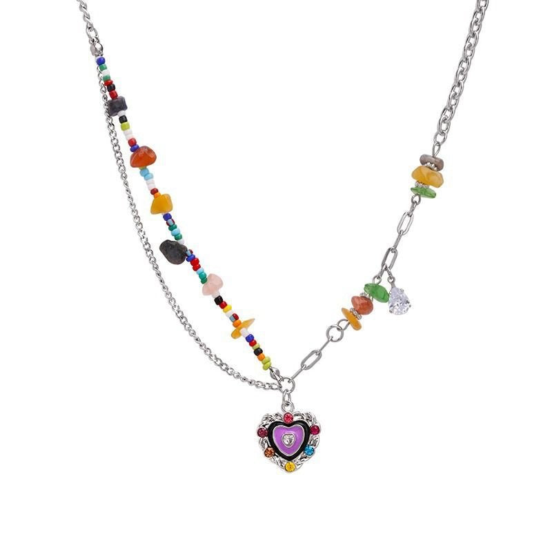 close-up of vibrant floral pearl necklace