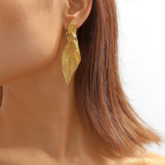 High-quality alloy leaf earrings with intricate design
