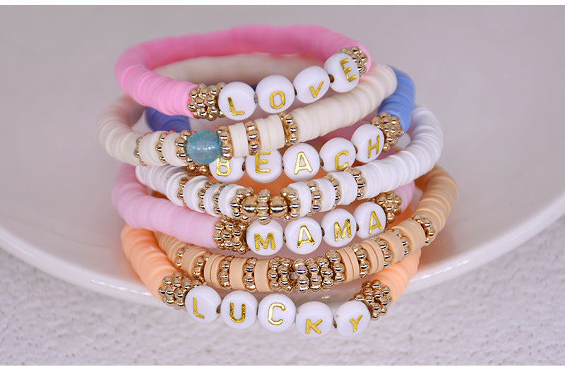 Trendy women's friendship bracelet displayed on a table