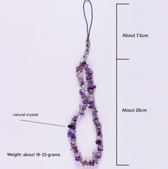 Close-up of colourful crystals on phone strap