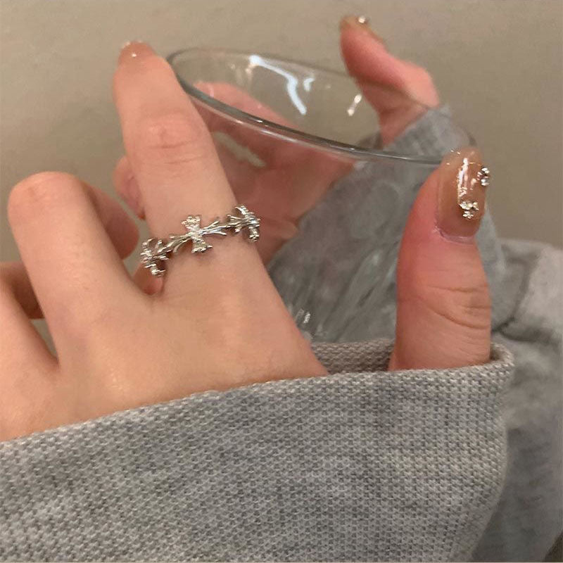 front view of Unique Silver Zircon Cross Ring