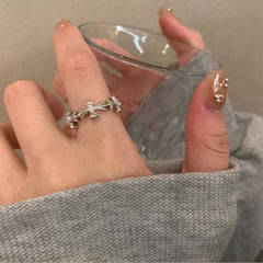 front view of Unique Silver Zircon Cross Ring