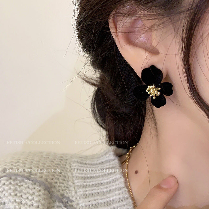 Premium Velvet Floral Earrings with Burgundy Velvet