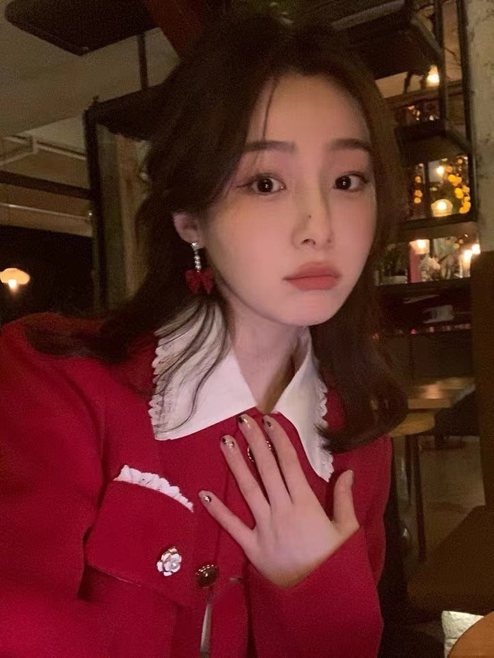 Fashion jewellery red velvet bow earrings