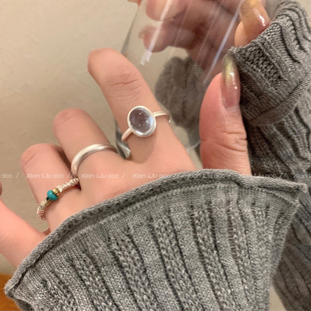 Trendy geometric silver adjustable ring