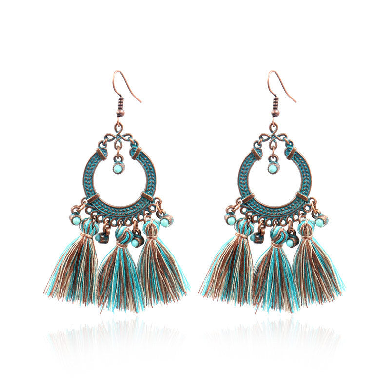 various colours of long tassel earrings