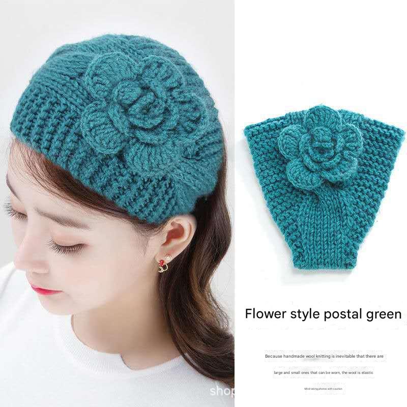 cozy knitted floral headband in pink