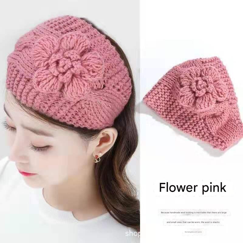 cozy knitted floral headband in wine red