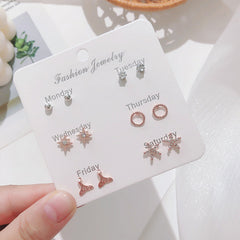 Stylish Korean Autumn Winter Pearl Bow Earrings Set - Image 9