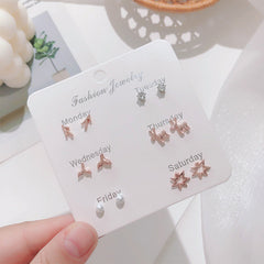 Stylish Korean Autumn Winter Pearl Bow Earrings Set - Image 4