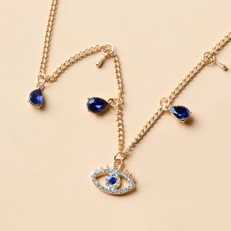 Gold-Plated Crystal Evil Eye Necklace on model