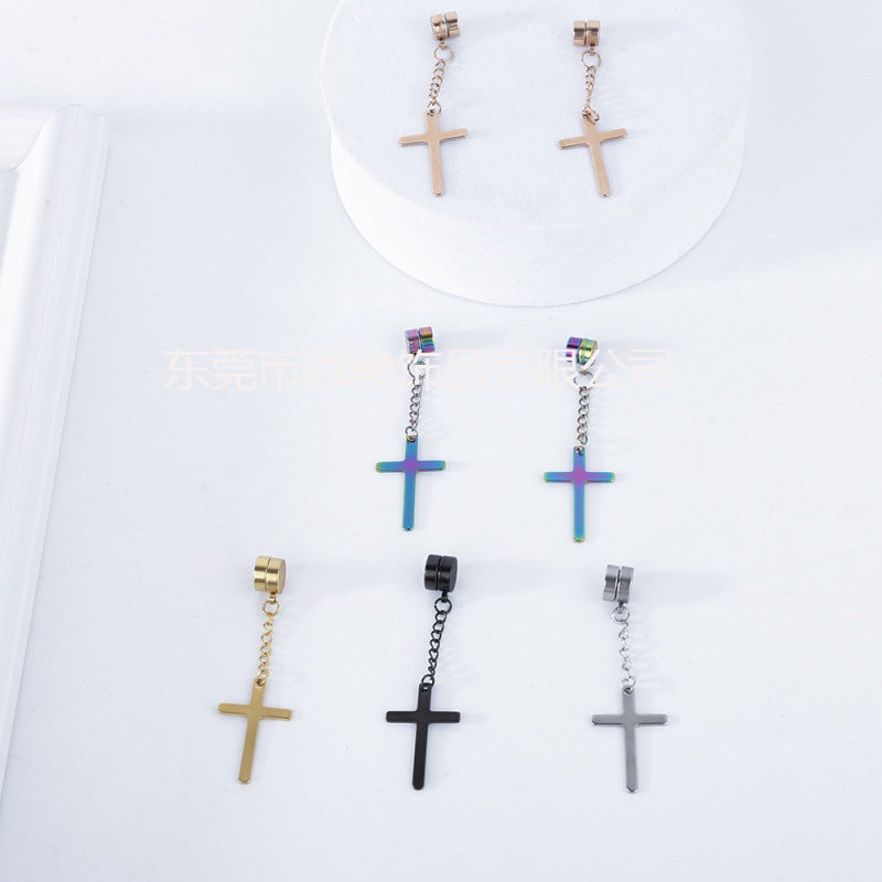Lifestyle shot of cross chain earrings