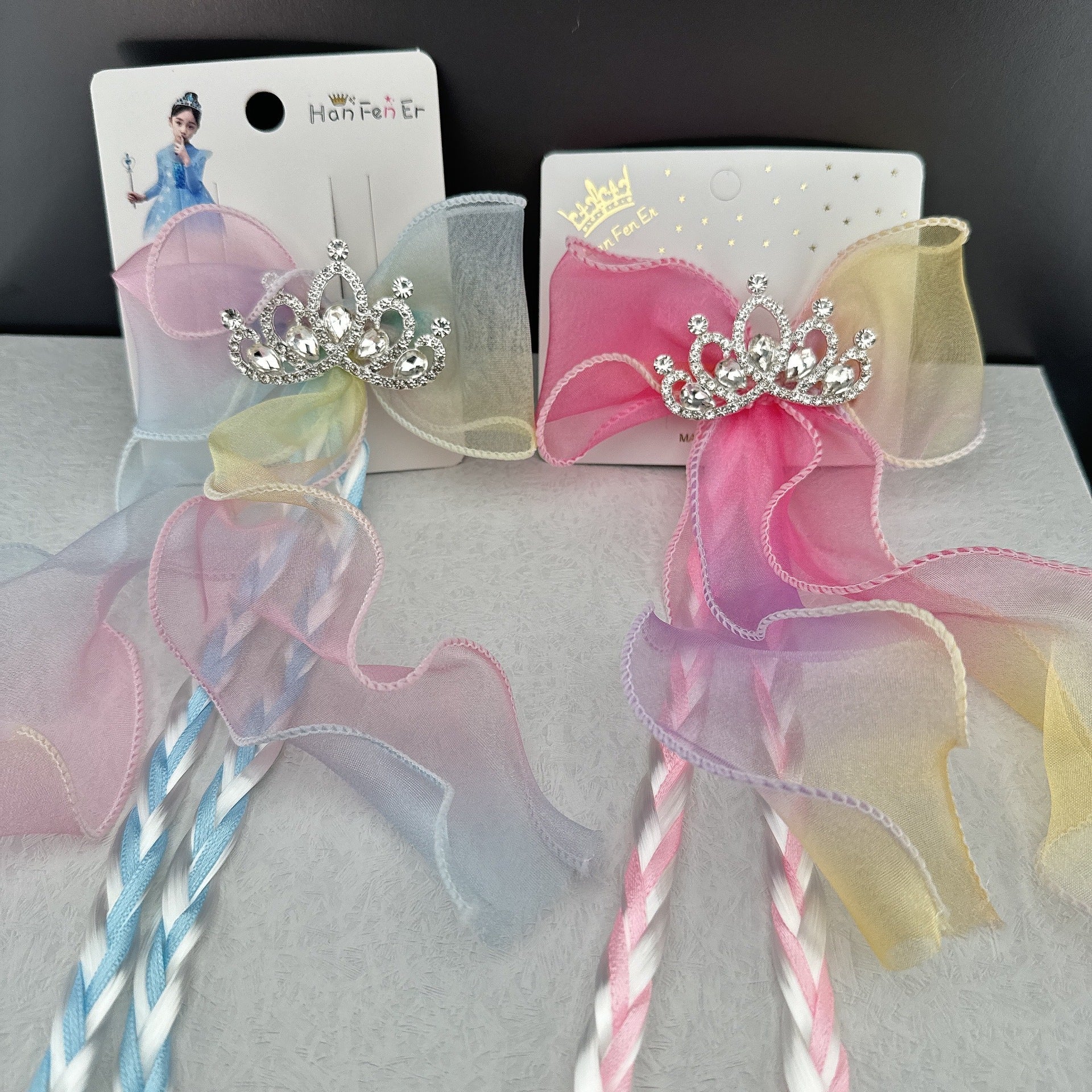 Delicate handmade children's hair clip with ribbons