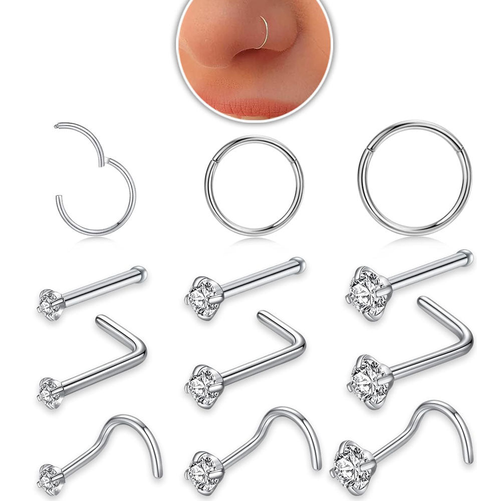 Fashionable everyday nose rings in set