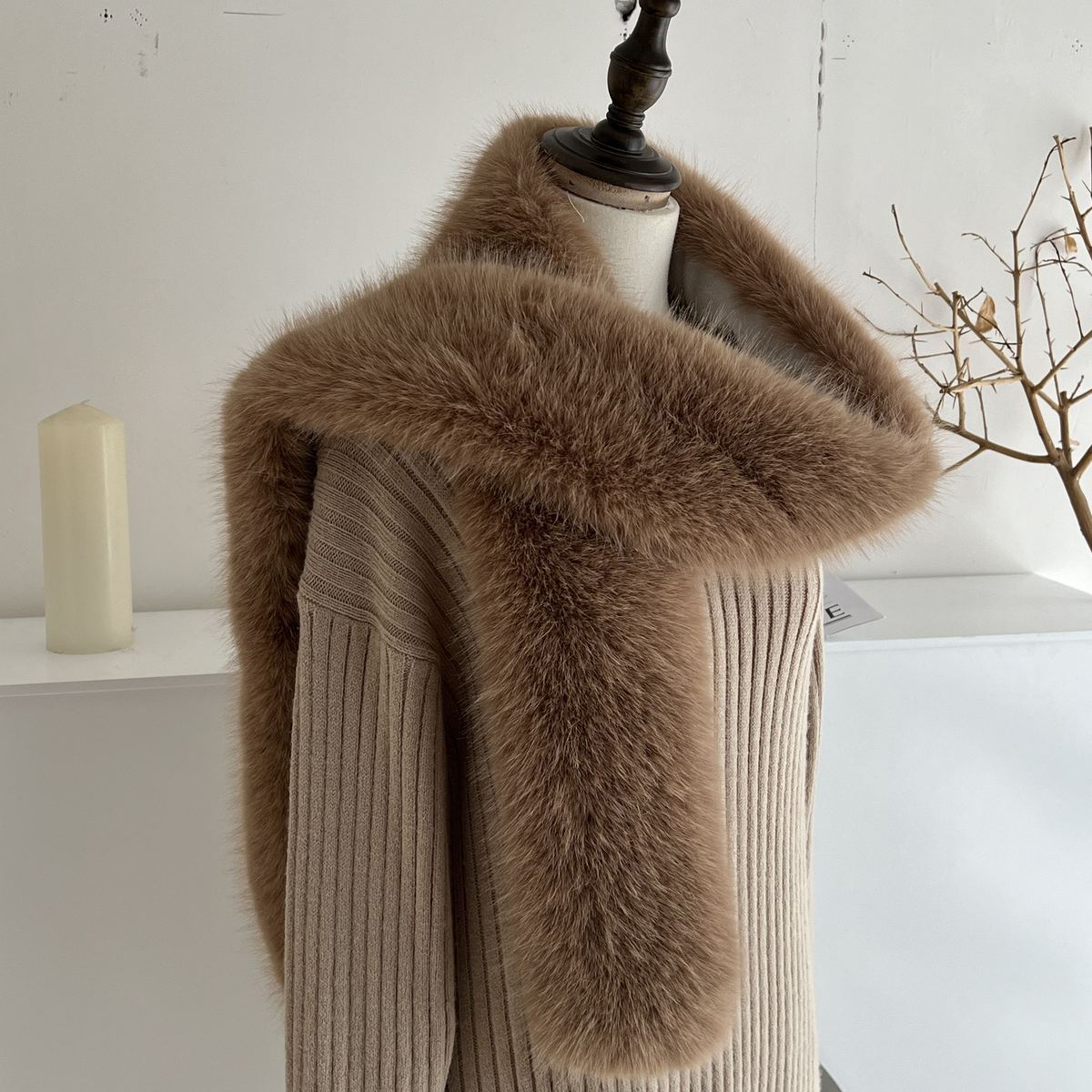 Faux fur long scarf elegantly draped