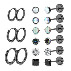 Geometric zirconia stud earrings in black