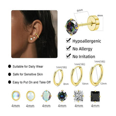Geometric zirconia stud earrings in silver