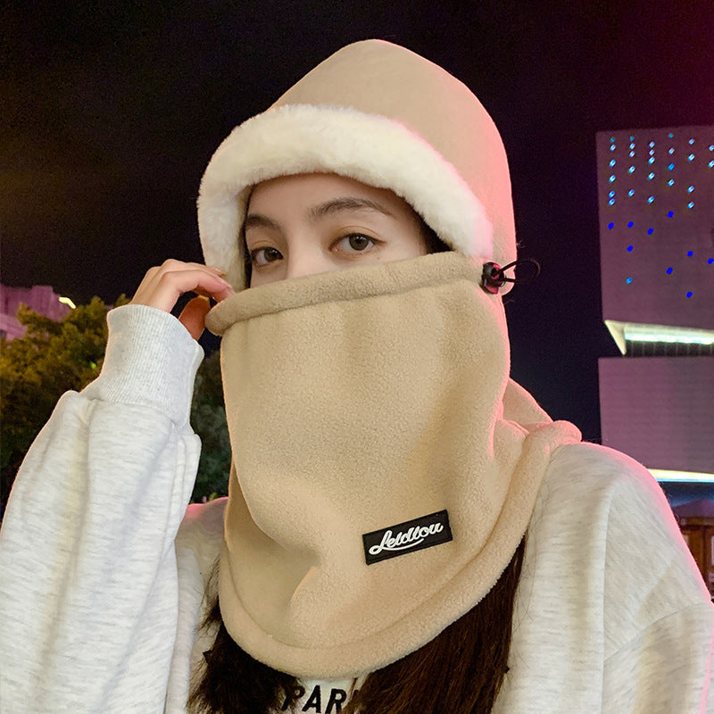 Light grey ear-covering winter hat