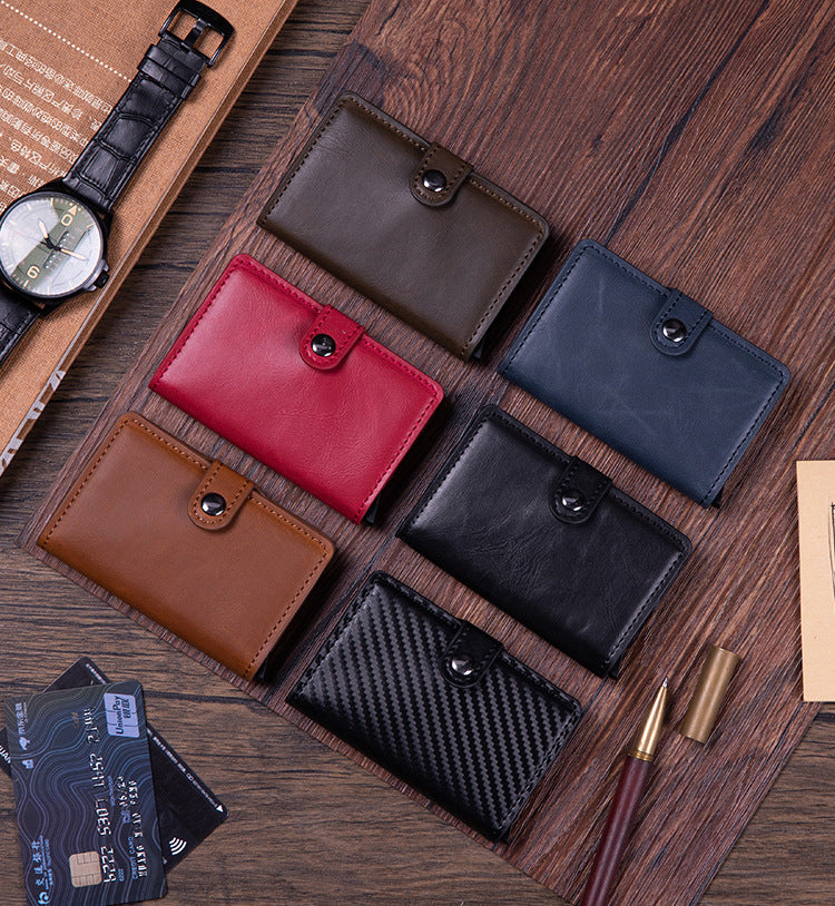 Close-up of PU card holder stitching