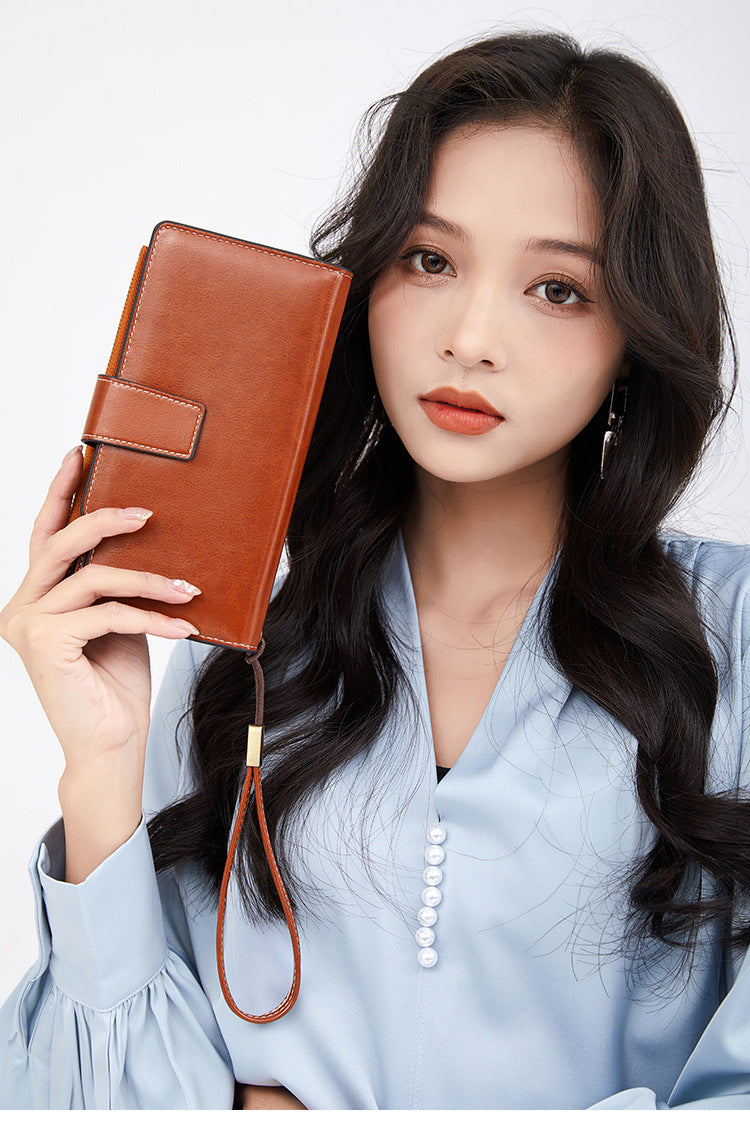 RFID Blocking Vintage PU Leather Long Wallet in Wine Red
